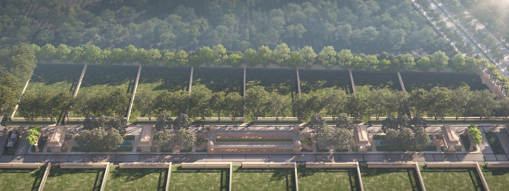 Open green space and planned residential environment within an Indore plotted community.